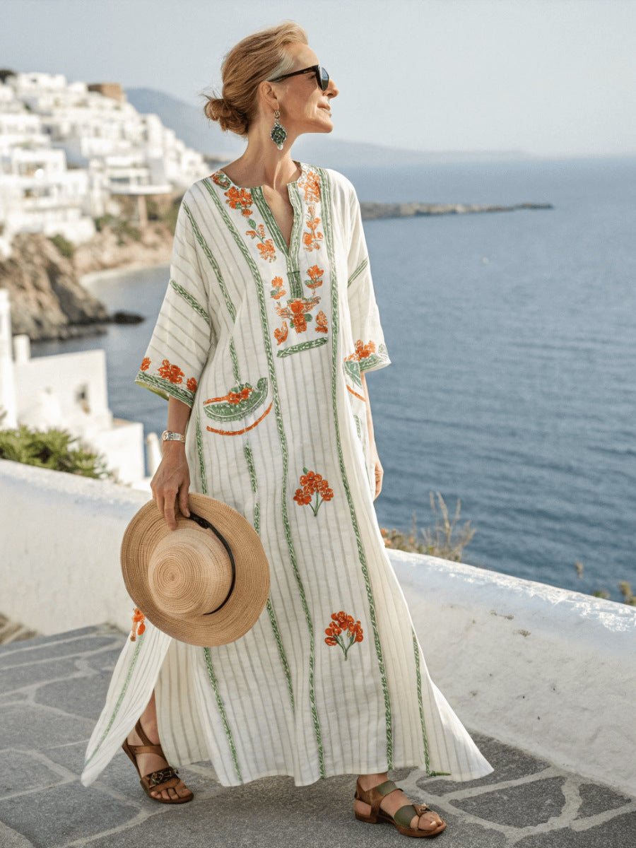 Summer Elegant Large Size Printing Long Pendulum Dress