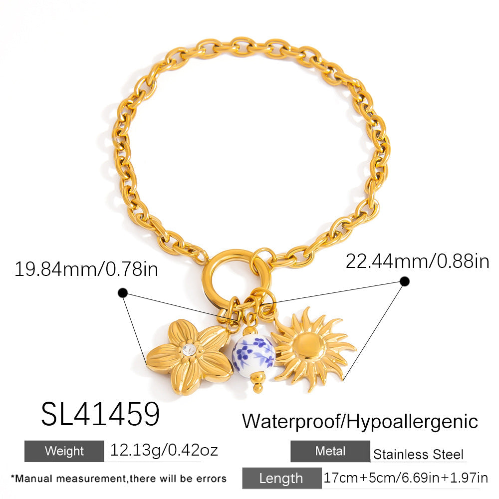 Floral Pendant Stainless Steel Bracelet for Women