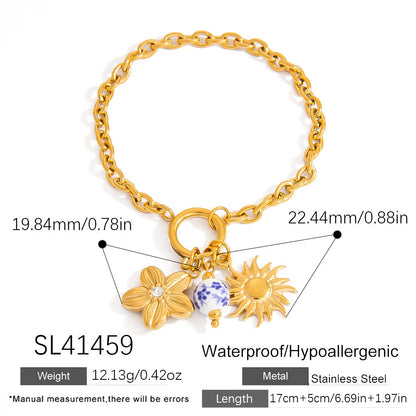 Floral Pendant Stainless Steel Bracelet for Women