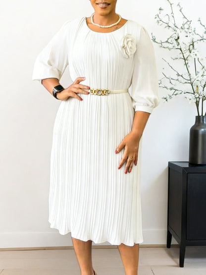 Elegant A-Line Midi Dress With Square Neckline And Ruffle Hem
