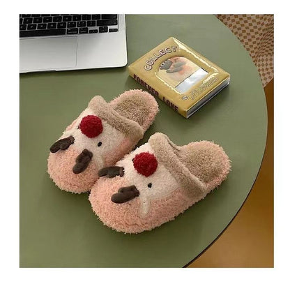 Winter Fuzzy Plush Reindeer Indoor Slippers