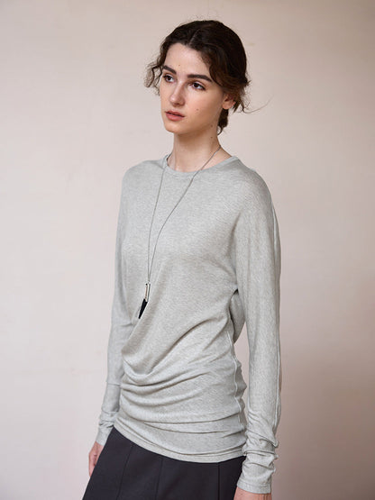 Chic Tencel Wool Knitted Top with Asymmetrical Hem