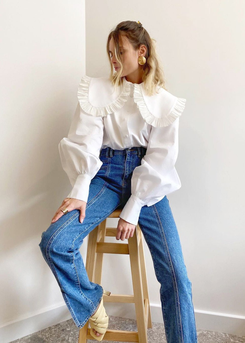 Ruffled Collar Blouse High Quality Cotton