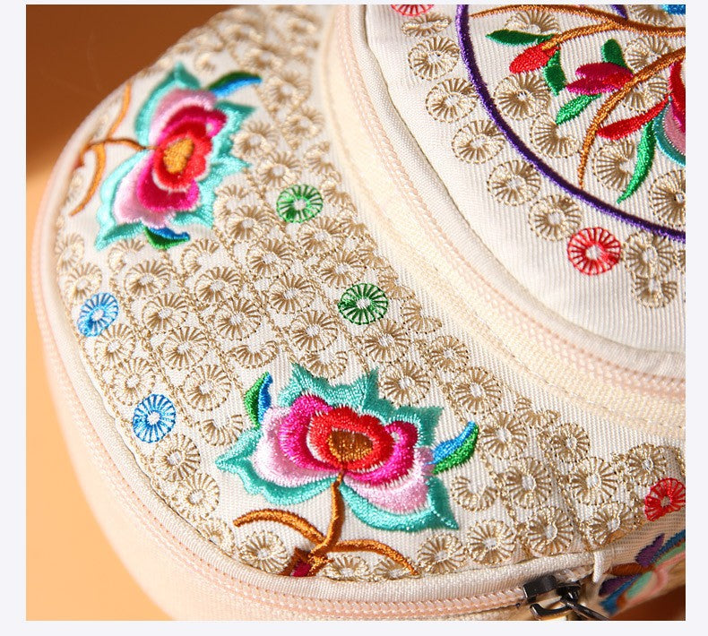 Embroidered Double-Layer 7-Inch Large-Screen Mobile Phone Bag Crossbody Bag Female Canvas Small Bag