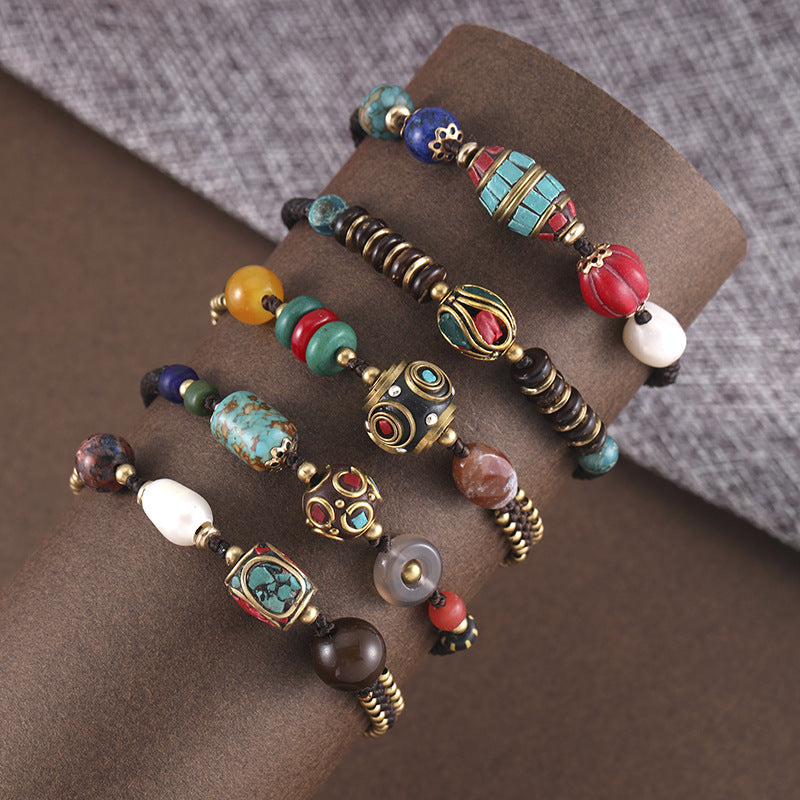 New Nepal Pearl Ethnic Style Bracelet Retro Simple Joker Hand-Woven Couple Bracelet