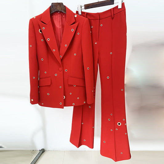 Metal Button Suit Jacket and Pants Set