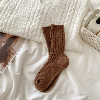 Casual Solid Color Thicken Plush Crew Socks