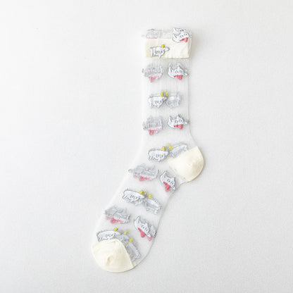 Rufia - Adorable Embroidered Sheer Socks