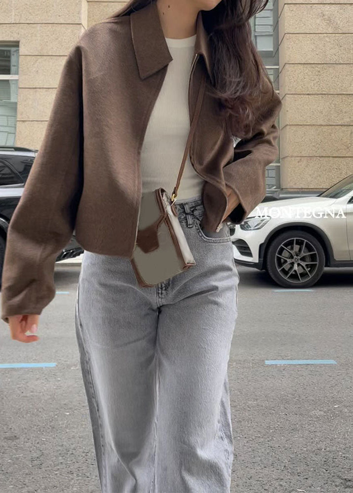 Wool Jacket With Zip Closure And Oversized Sleeves