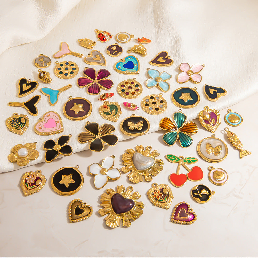 Heart Flower Pendant Accessories 18K Gold Plated Stainless Steel Jewelry