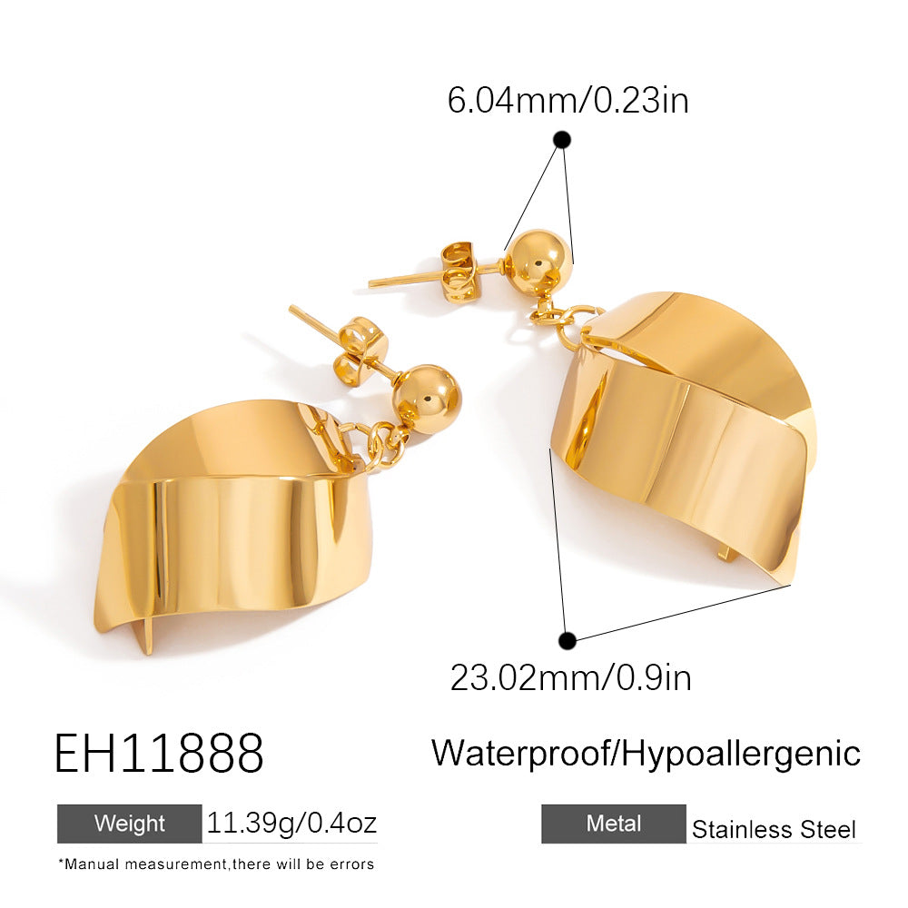Geometric Stainless Steel Earrings with Embedded Crystal