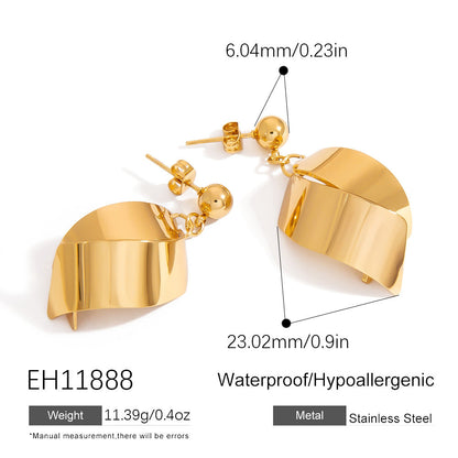 Geometric Stainless Steel Earrings with Embedded Crystal
