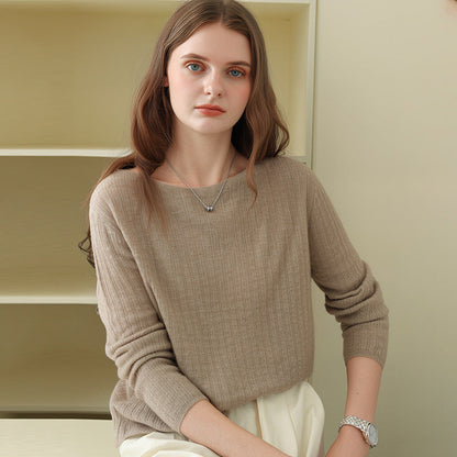 Elegant Round Neck Cashmere Sweater Soft Warm Fall Winter Knitwear