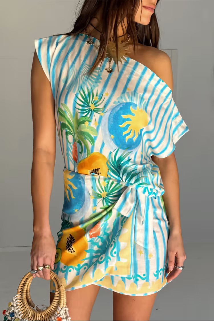 Linen Off-Shoulder Bodycon Dress Set with Tie Detail