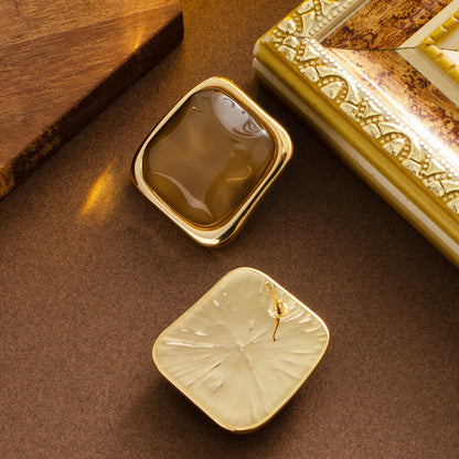 Geometric Square Stud Earrings Stylish Minimalist Design With Silver Pin