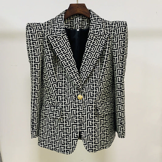 Pattern Blazer Stylish Polyester Jacket