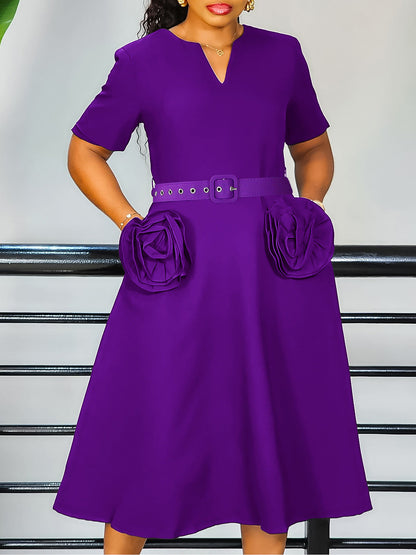Elegant V-Neck A-Line Dress With Belt