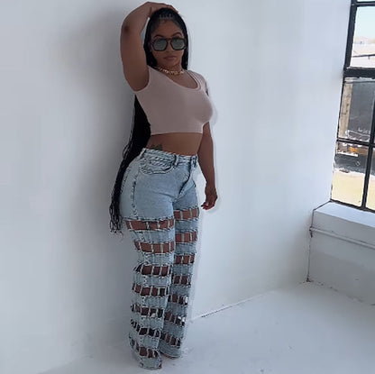 Distressed High-Waisted Straight Leg Jeans