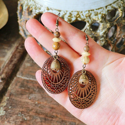 Geometric Bohemian Hollow Wood Earrings for Women