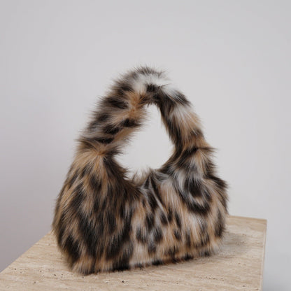 Winter Leopard Print Fluffy Underarm Handbag
