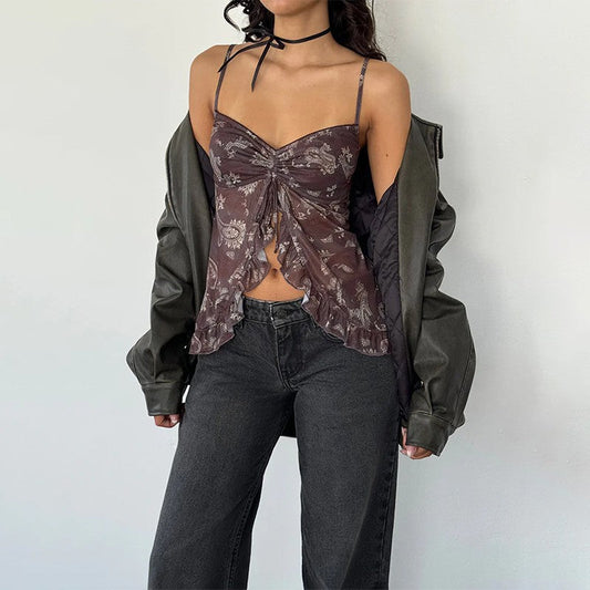 Floral Ruffle Crop Top for Women