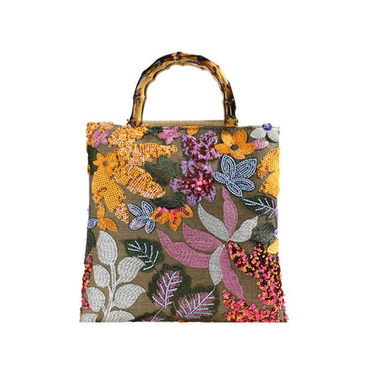 Embroidered Sequin Bamboo Tote Bag Stylish Evening Handbag