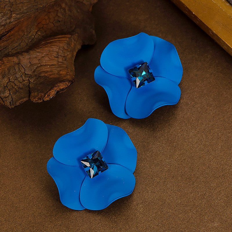 Elegant Blue Floral Zircon Ear Studs For Women
