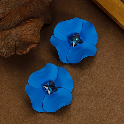 Elegant Blue Floral Zircon Ear Studs For Women