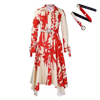 Casual Floral Print Long Sleeve A-Line Dress