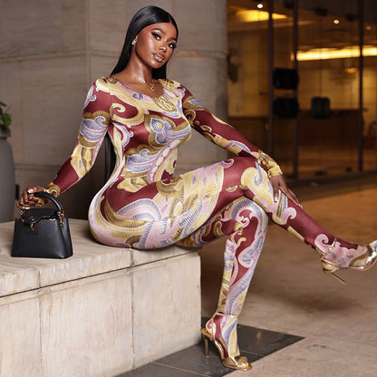 Fashionable Floral Print Slim-Fit Jumpsuit For Women