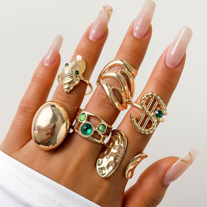 Flower-Decorated Pearl Ring Set Retro Baroque Geometric Rings
