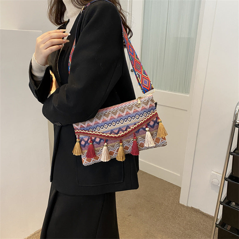Artistic Bohemian Fringe Tote Bag Stylish Crossbody Purse