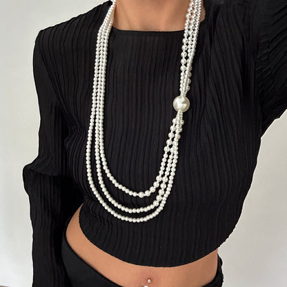 Minimalist Pearl Beaded Long Necklace Chic Ccb Round Bead Sweater Chain