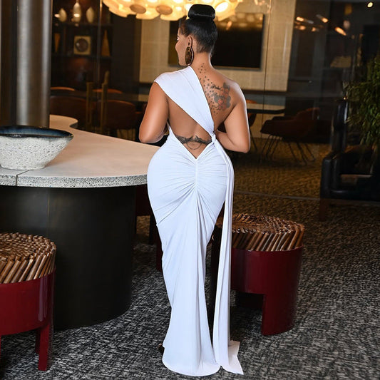 Colorful Slim Fit Drape Off-Shoulder Midi Dress