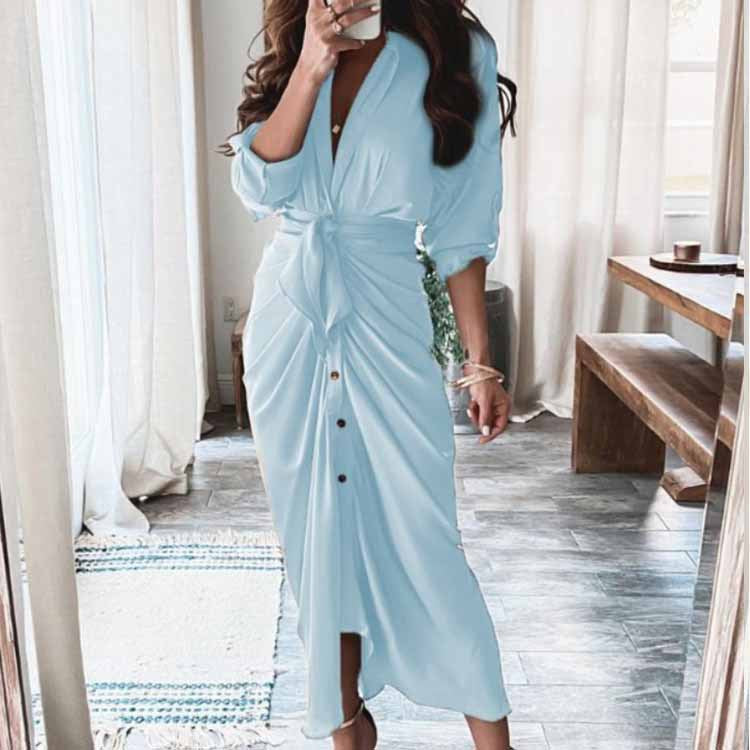 Elegant Floral V-Neck High-Waisted Dress for Women