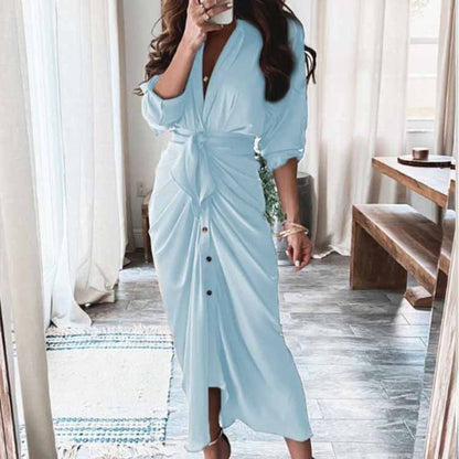 Elegant Floral V-Neck High-Waisted Dress for Women