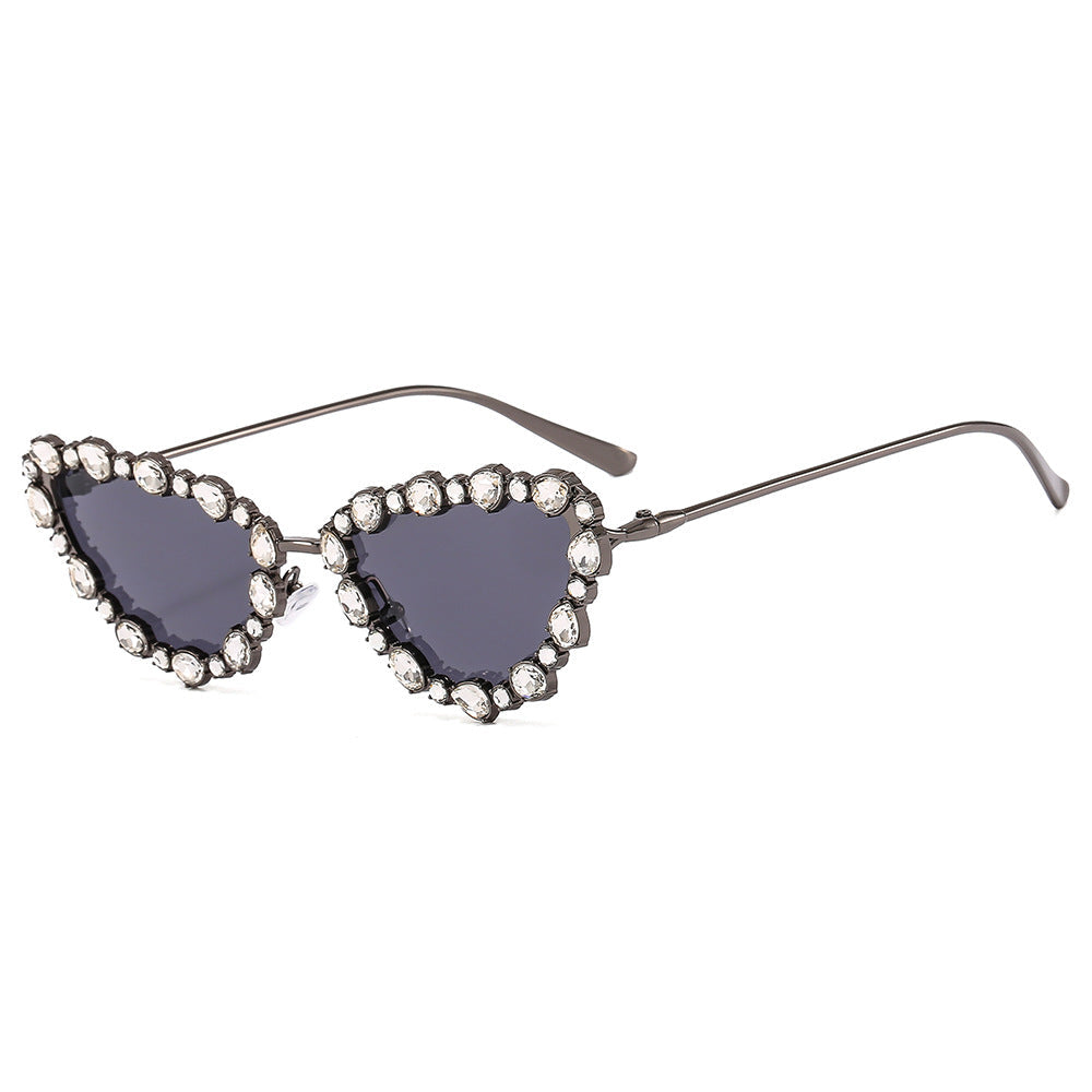 Cateye Sunglasses with Rhinestones Stylish Metal Frame Party Glasses