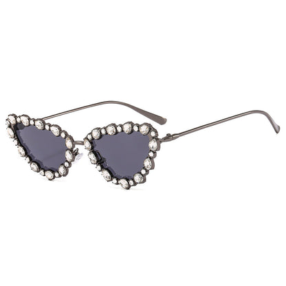 Cateye Sunglasses with Rhinestones Stylish Metal Frame Party Glasses