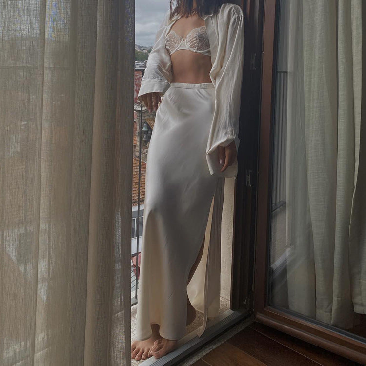 Elegant Satin Long Maxi Skirt With Side Slit