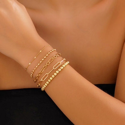 Heart-Shaped Metal Pendant Bead Bracelet Set Stylish Chunky Chain Bracelet For Women