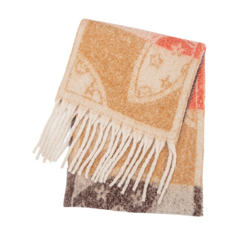 Winter Flower Tassel Thick Warm Scarf