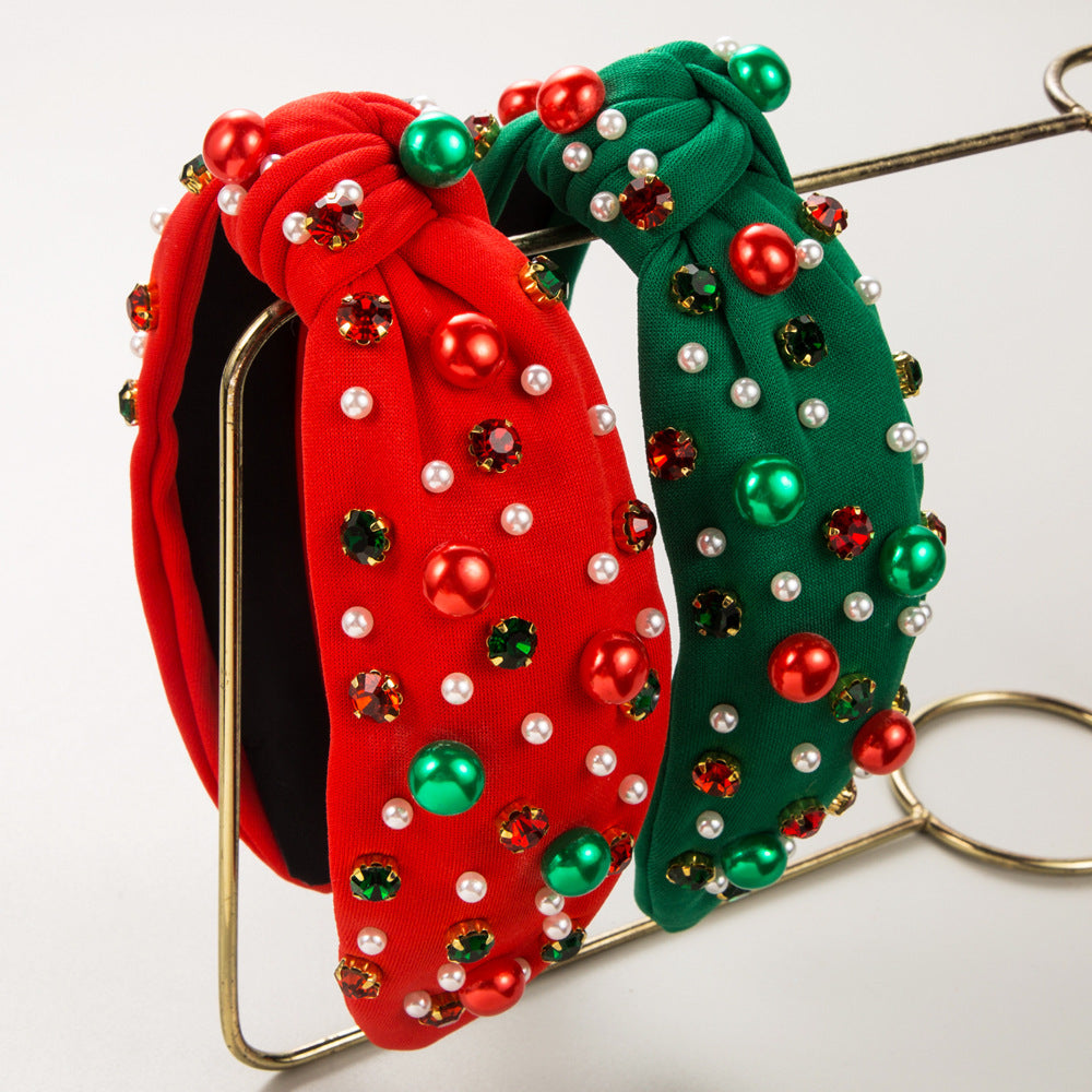 Christmas Pearl Headband with Rhinestones for Women
