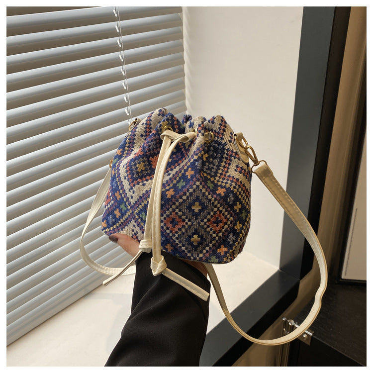 Ethnic Style Bucket Bag Casual Soft Shoulder Bag