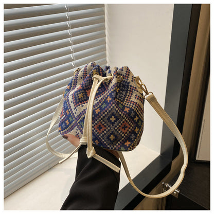 Ethnic Style Bucket Bag Casual Soft Shoulder Bag