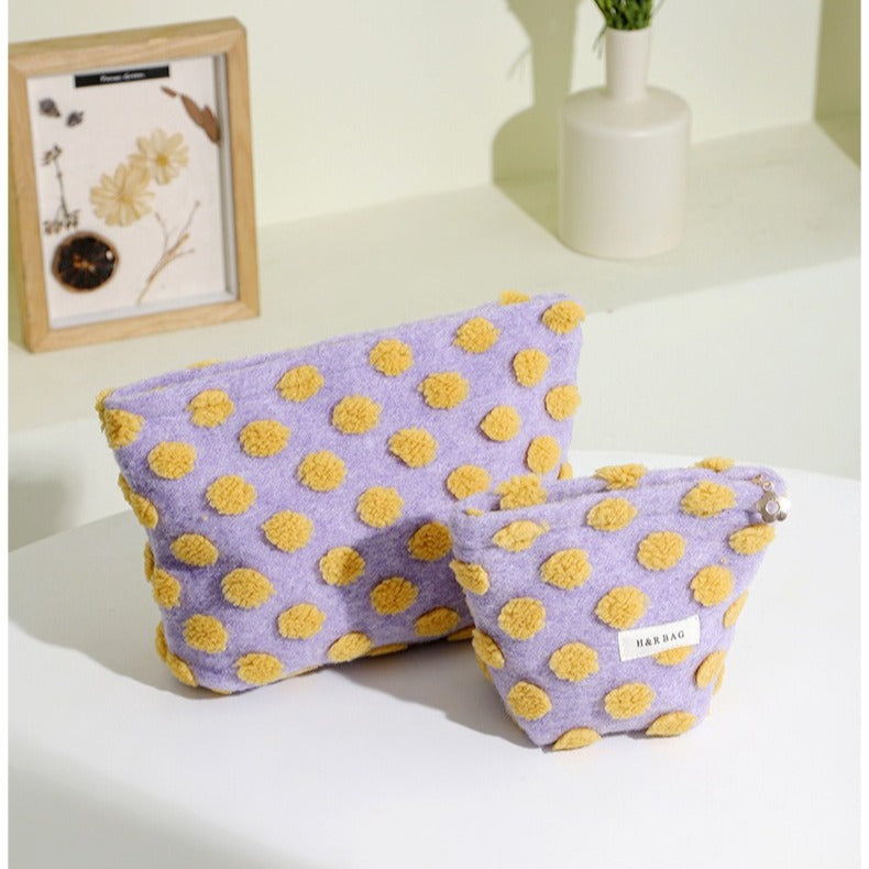Waffle Plush Color Block Cosmetic Bag