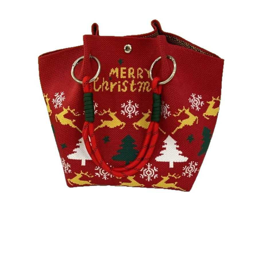 Cute Reindeer Portable Christmas Woven Gift Bag