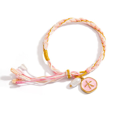 Colorful Hand-Woven Tassel Bracelet with 18K Gold Shell Pendant