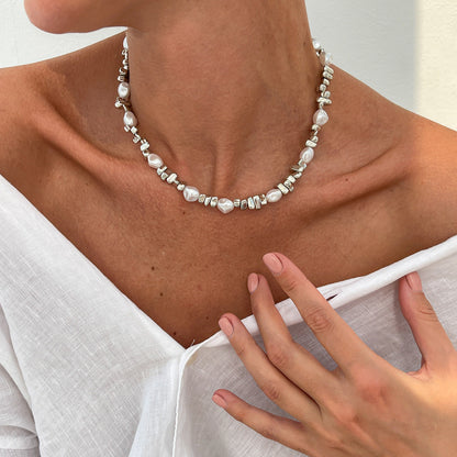 Baroque Irregular Pearl Bead Choker Necklace With Star Tassel