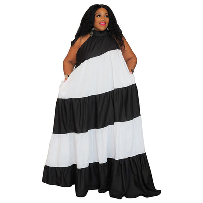 Plus Size Color Block Maxi Dress Comfortable Casual A-Line