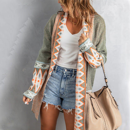 Boho Style Printed Cardigan Jacket Women Autumn And Winter New Cardigan Jacket